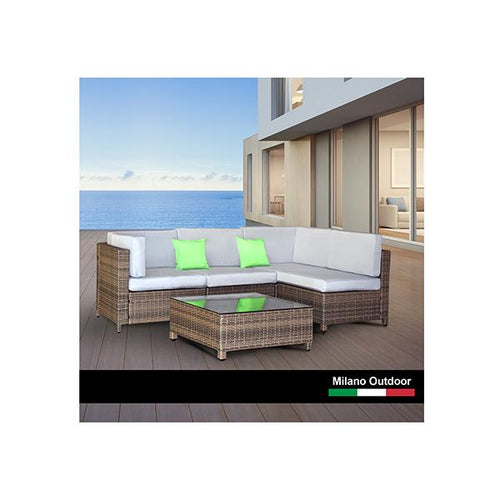 Load image into Gallery viewer, 5 Pcs Outdoor Sofa Set Rattan Oatmeal Black Patio Lounge
