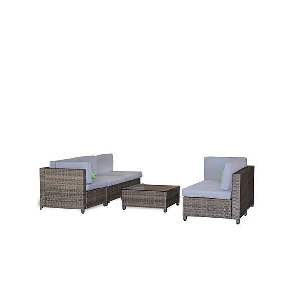 5 Pcs Outdoor Sofa Set Rattan Oatmeal Black Patio Lounge