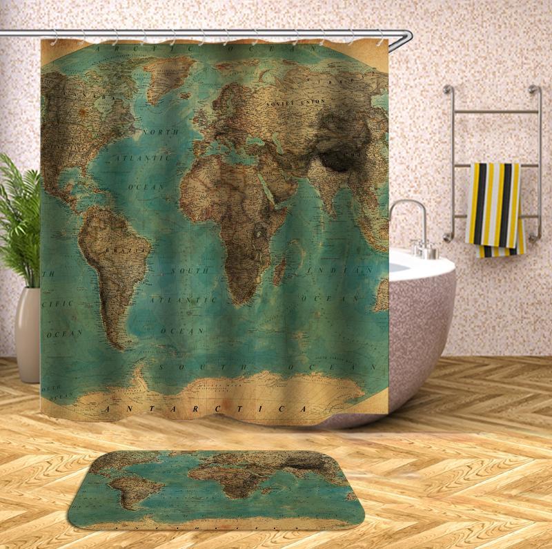 Embossment World Map Shower Curtain