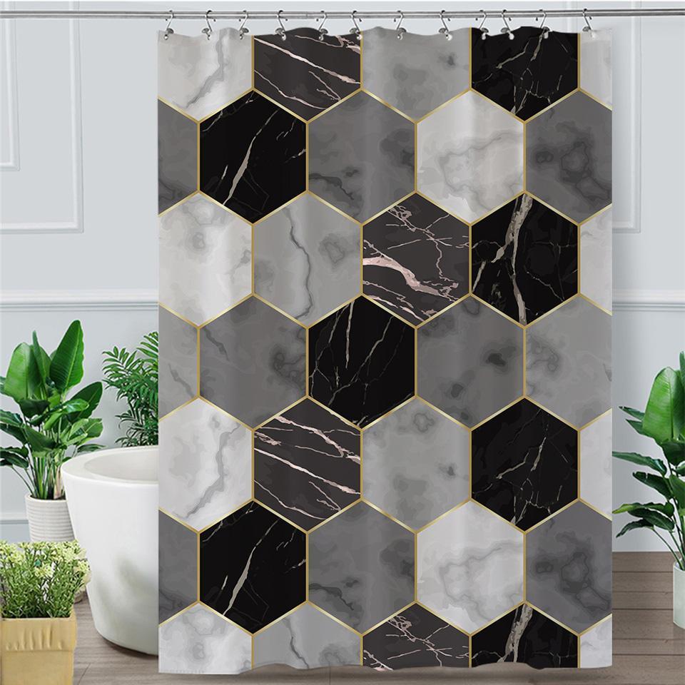 Grey Hues Marble Hexagons Shower Curtain