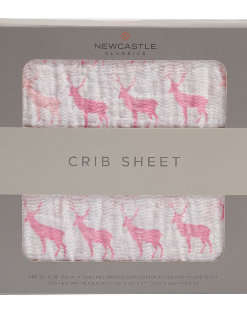 Load image into Gallery viewer, Pink Deer Cotton Muslin Crib Sheet
