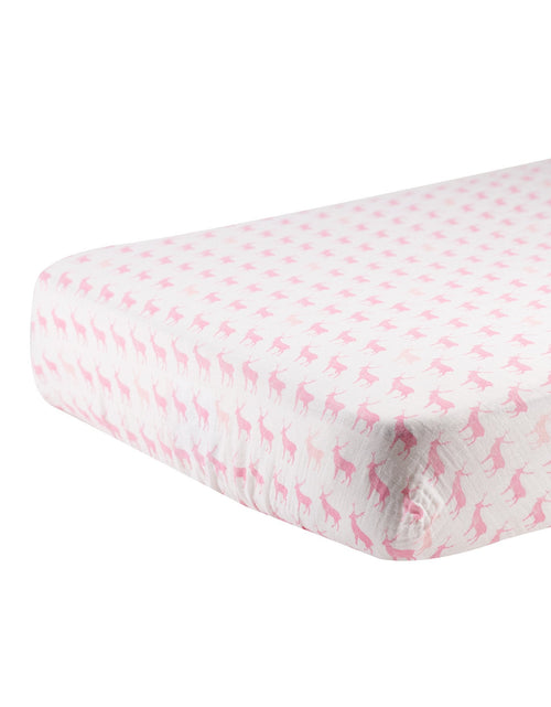 Load image into Gallery viewer, Pink Deer Cotton Muslin Crib Sheet
