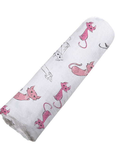 Load image into Gallery viewer, Playful Kitty Bamboo Muslin Swaddle
