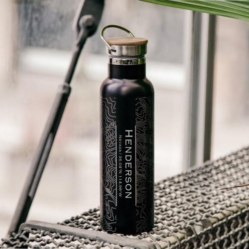Load image into Gallery viewer, Henderson - Nevada Map Bottle with Bamboo Top in Matte Black
