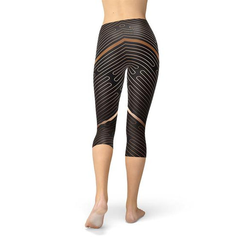 Load image into Gallery viewer, Womens Striped Lines Sports Brown Capri Leggings
