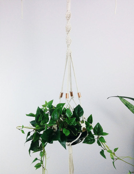 Macrame plant hanger, hanging planter, copper